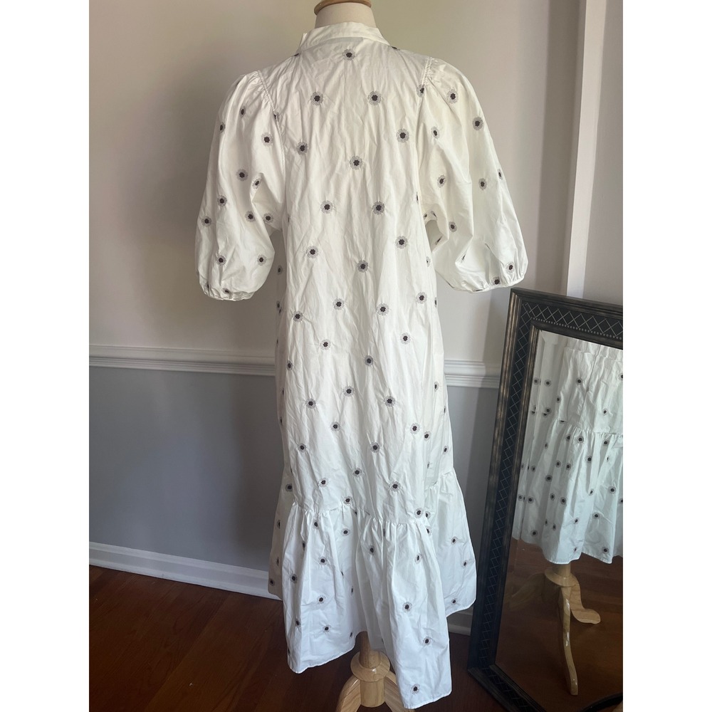 Zara White Poplin Ruffled Midi Dress Medium White Embroidered Floral - Picture 5 of 9